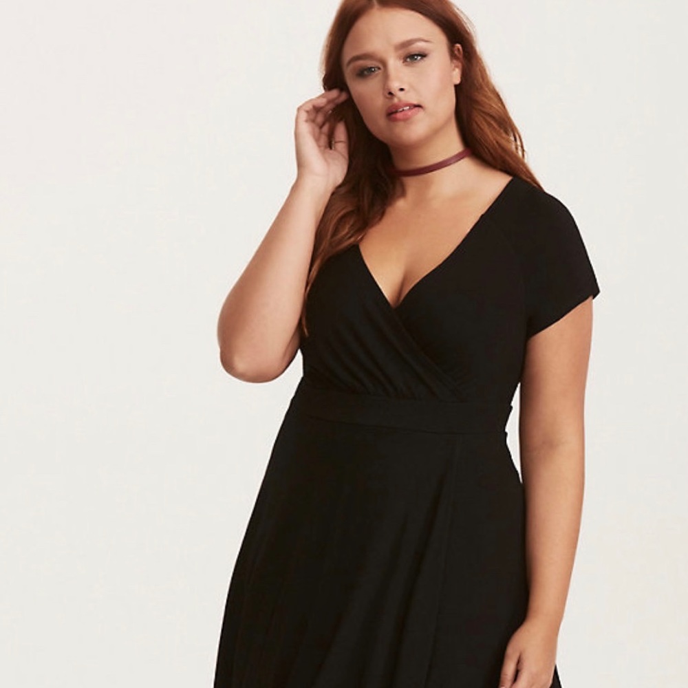 BLACK JERSEY FAUX WRAP DRESS